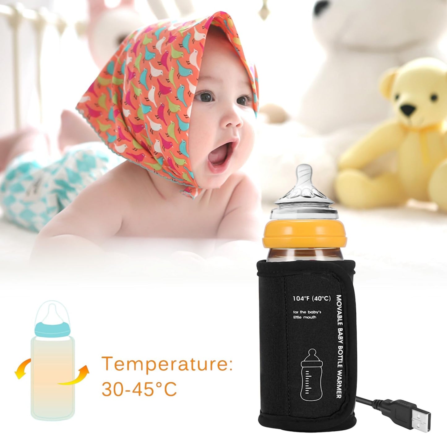 Portable Bottle Warmer for Travel, Car Baby Bottle Warmer USB Powered Portable Travel Bottle Warmer for Breastmilk Constant Temperature Feeding Bottle Portable Baby Bottle Warmer Insulation