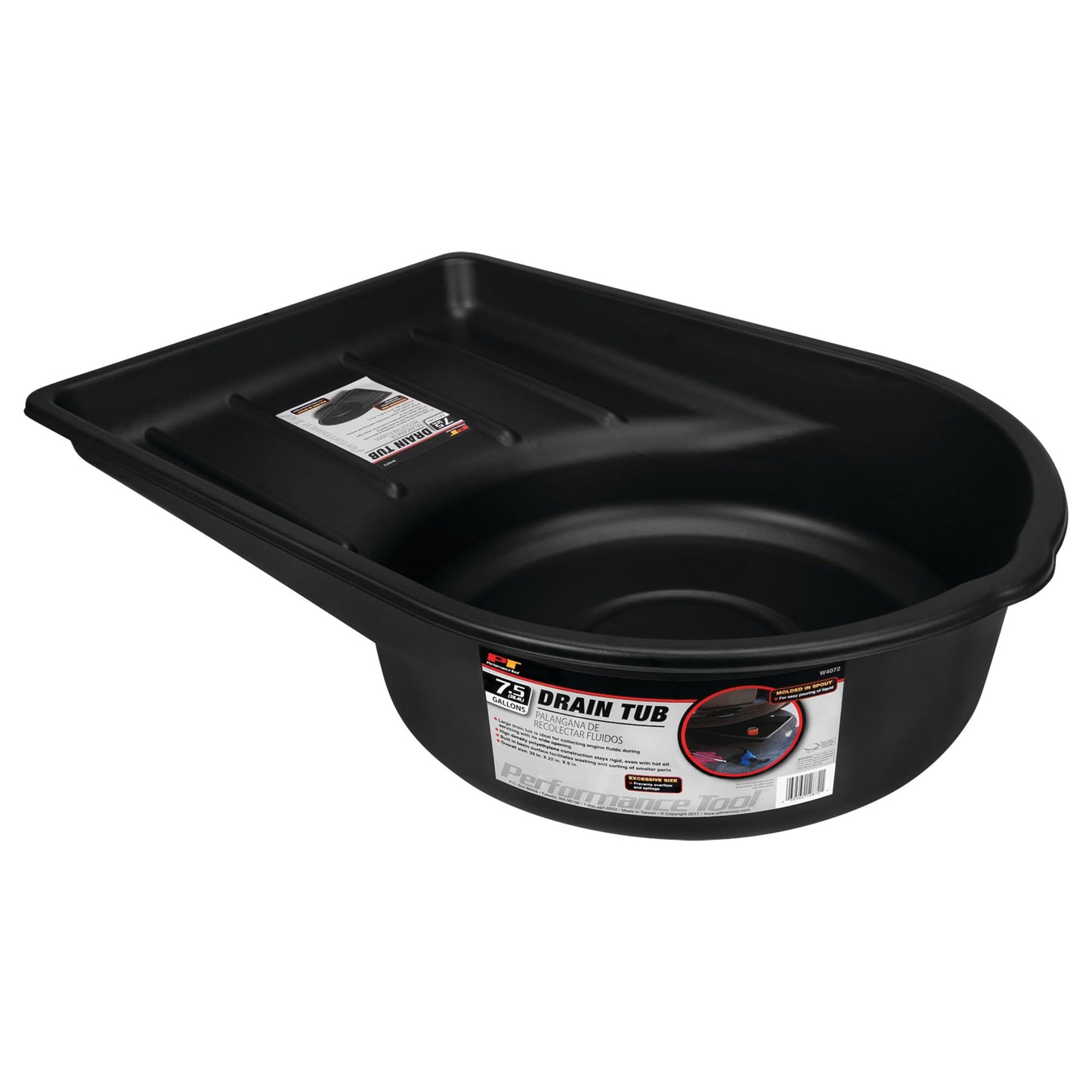 Performance Tool W4076 10-Quart Oil Drain Container, Deep Drain Well, Integrated Handles, Sealing Rubber Gaskets, Black