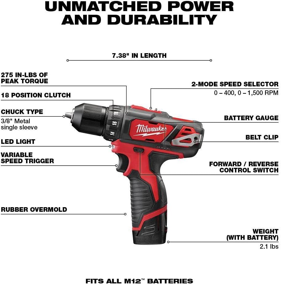 Milwaukee 2498-25 M12 12V Cordless 5-Tool Combo Kit: 2407-20 3/8 in.Drill/Driver + 2462-20 1/4 in. Hex Impact Driver+2420-20 Hackzall Recip Saw+2457-20 3/8 in.Ratchet+49-24-0146 LED Worklight,YKGAV