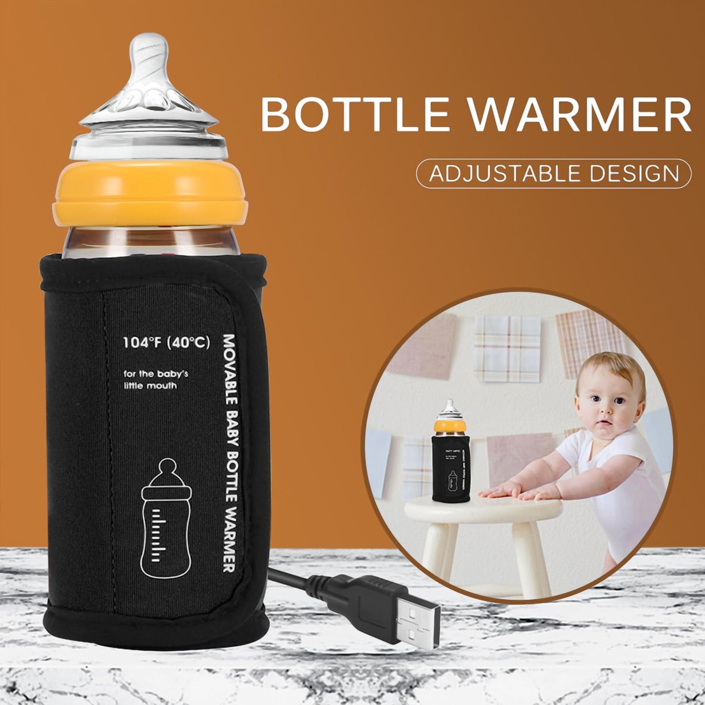 Portable Bottle Warmer for Travel, Car Baby Bottle Warmer USB Powered Portable Travel Bottle Warmer for Breastmilk Constant Temperature Feeding Bottle Portable Baby Bottle Warmer Insulation