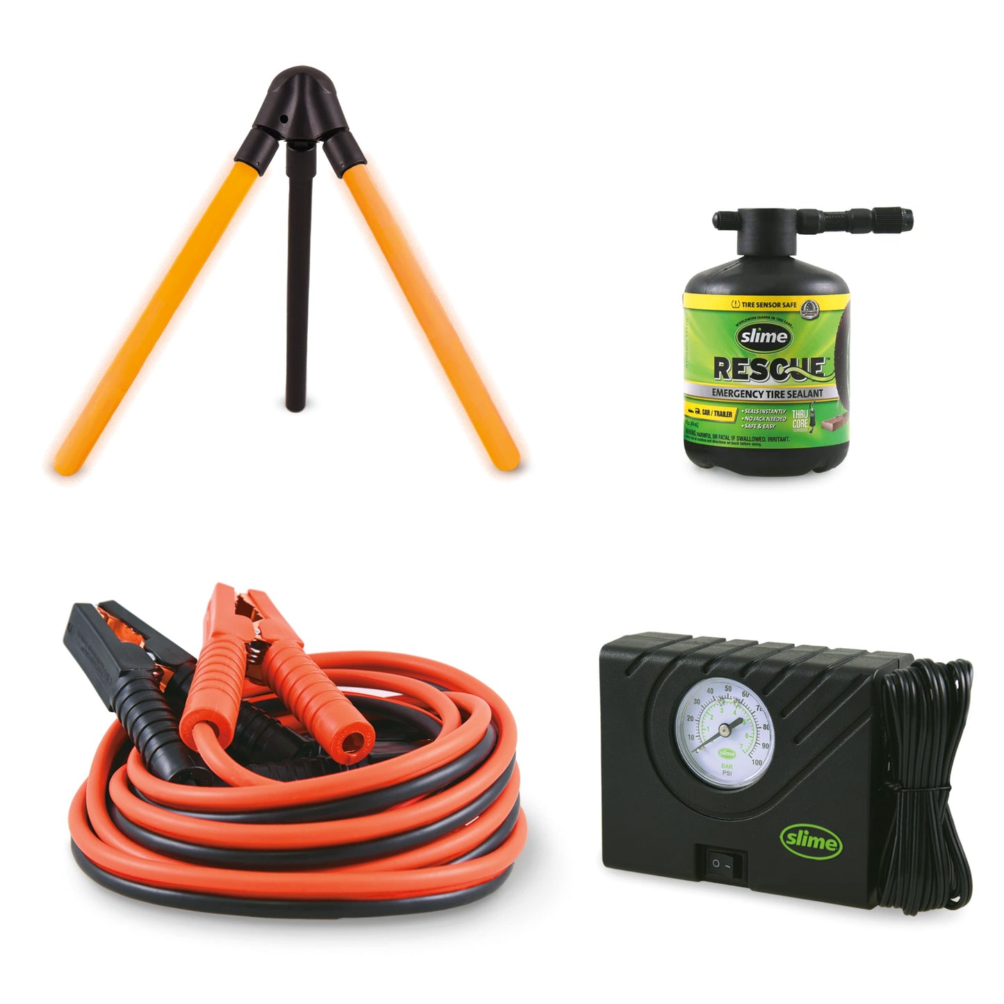 Slime 50160 Emergency Roadside Kit with Flat tire Repair and Booster Cables for Truck/SUV, Heavy-Duty Vehicles