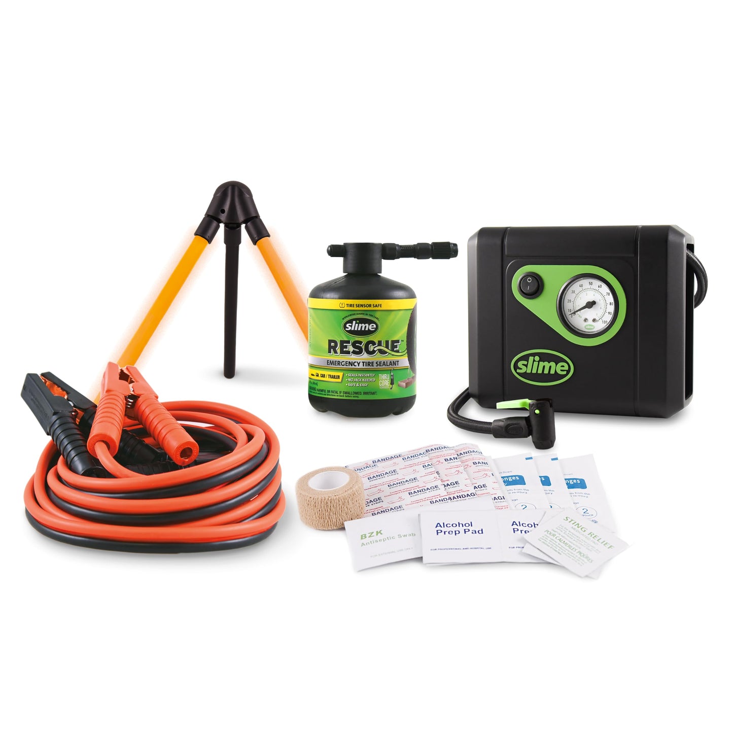 Slime 50160 Emergency Roadside Kit with Flat tire Repair and Booster Cables for Truck/SUV, Heavy-Duty Vehicles