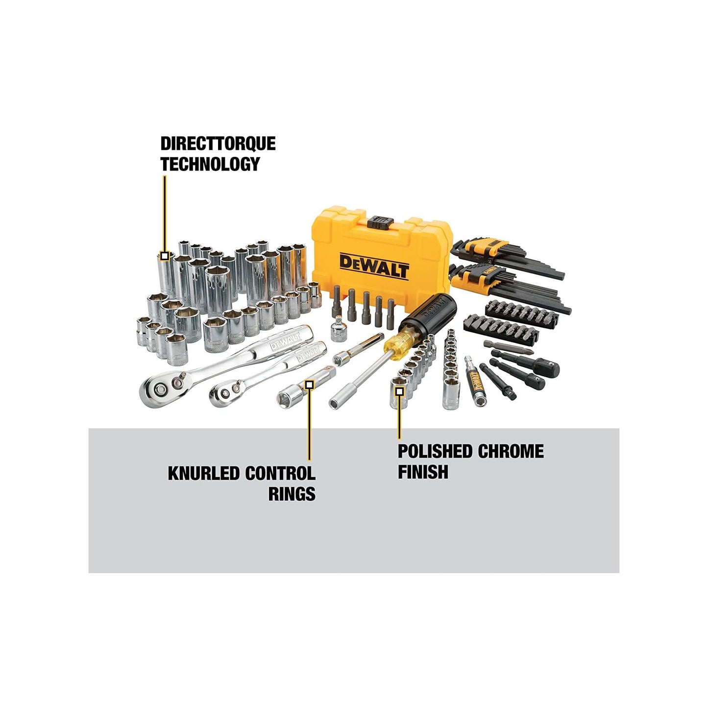 DEWALT Mechanics Tools Kit and Socket Set, 142-Piece, 1/4 & 3/8" Drive, MM/SAE (DWMT73802)