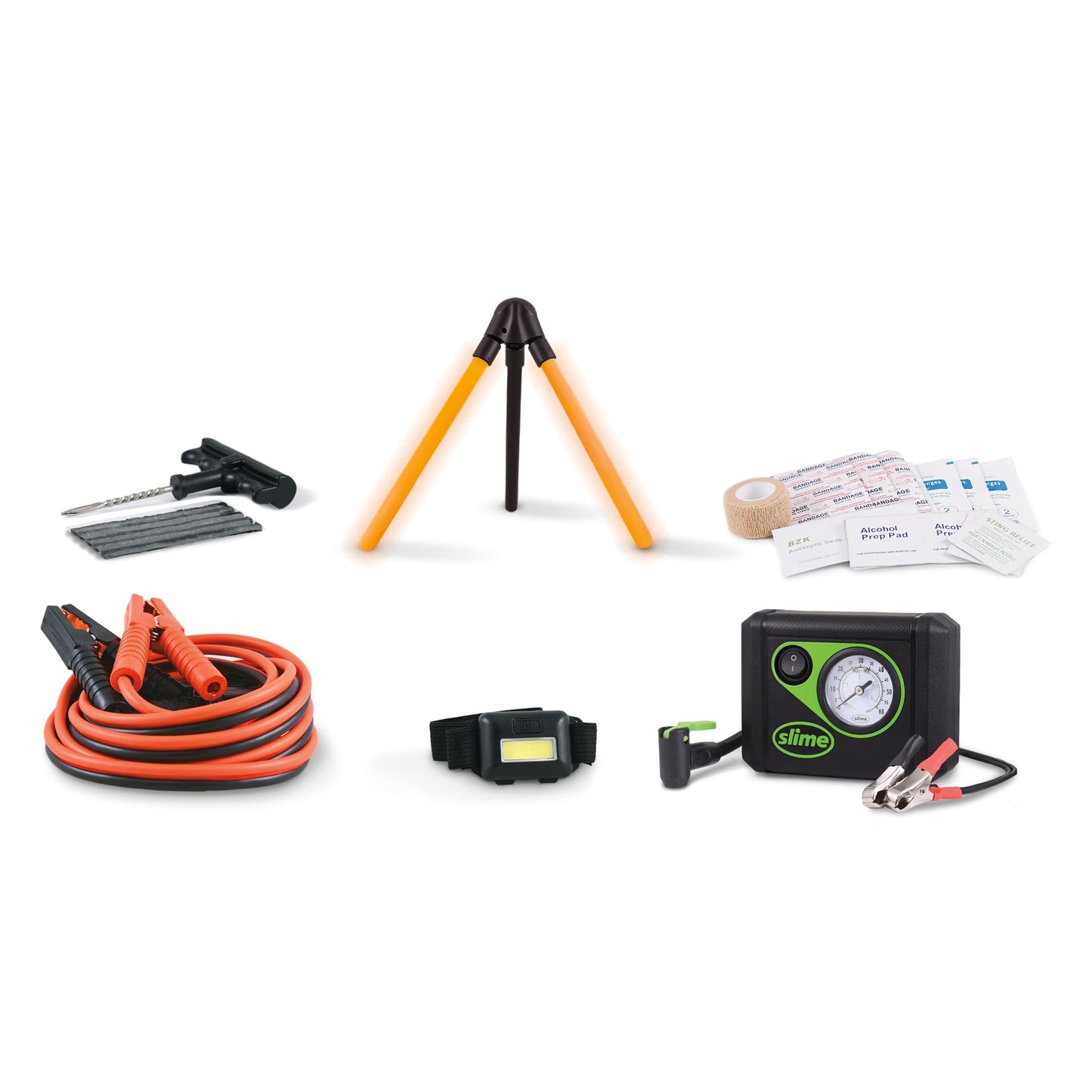 Slime 50160 Emergency Roadside Kit with Flat tire Repair and Booster Cables for Truck/SUV, Heavy-Duty Vehicles