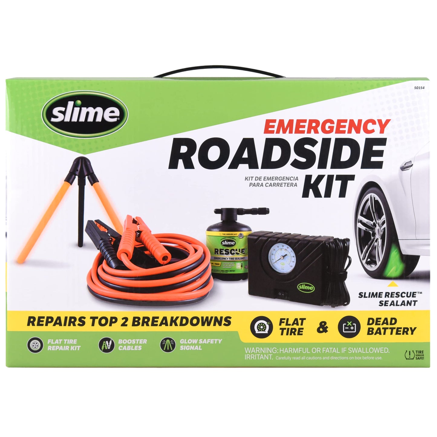 Slime 50160 Emergency Roadside Kit with Flat tire Repair and Booster Cables for Truck/SUV, Heavy-Duty Vehicles