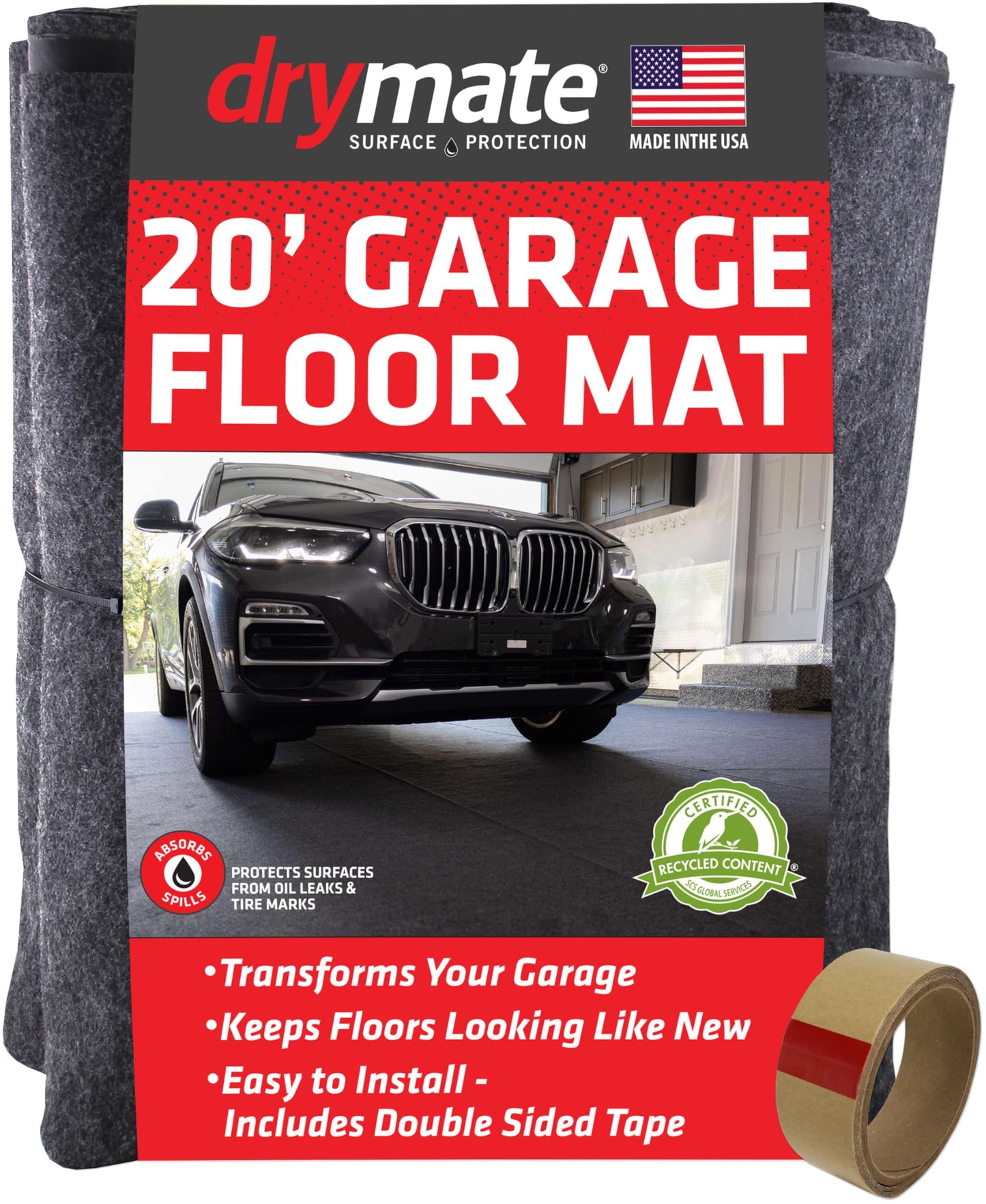 Drymate XL Oil Spill Mat (36" x 59"), Premium Absorbent Oil Pad, Reusable, Washable, Durable, Waterproof Backing Contains Liquids, Protects Garage Floor Surface (USA Made)