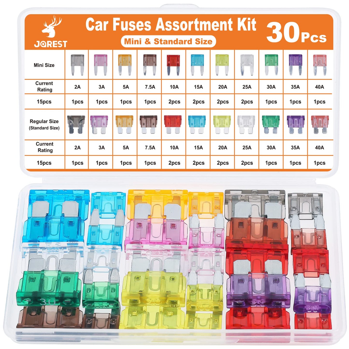 JOREST 300Pcs Car Fuse Assortment Kit, 160 Mini Blade Fuses Automotive + 90 Standard Auto Fuses + 50 Micro Fuse + 1 Puller – for Car/RV/Truck/Motorcycle(2Amp 3A 5A 7.5A 10A 15A 20A 25A 30A 35A 40A)