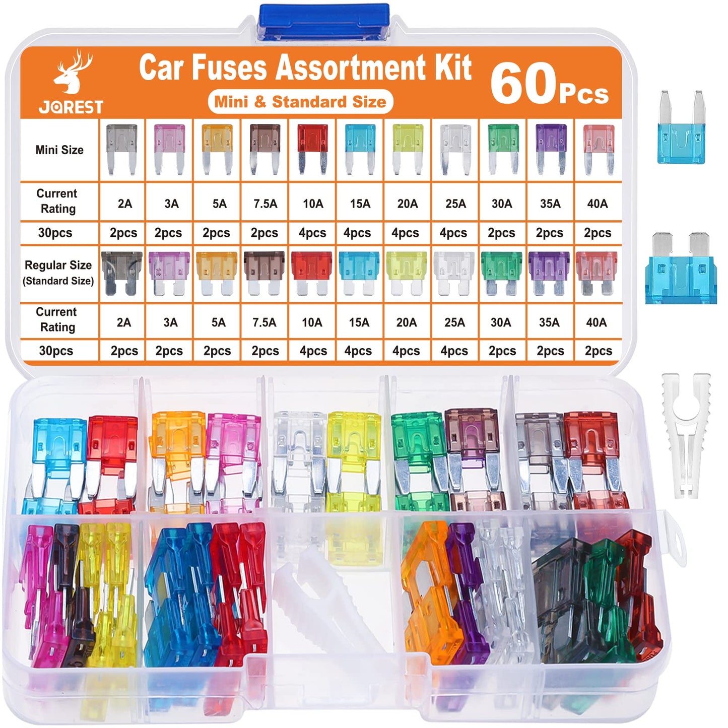 JOREST 300Pcs Car Fuse Assortment Kit, 160 Mini Blade Fuses Automotive + 90 Standard Auto Fuses + 50 Micro Fuse + 1 Puller – for Car/RV/Truck/Motorcycle(2Amp 3A 5A 7.5A 10A 15A 20A 25A 30A 35A 40A)