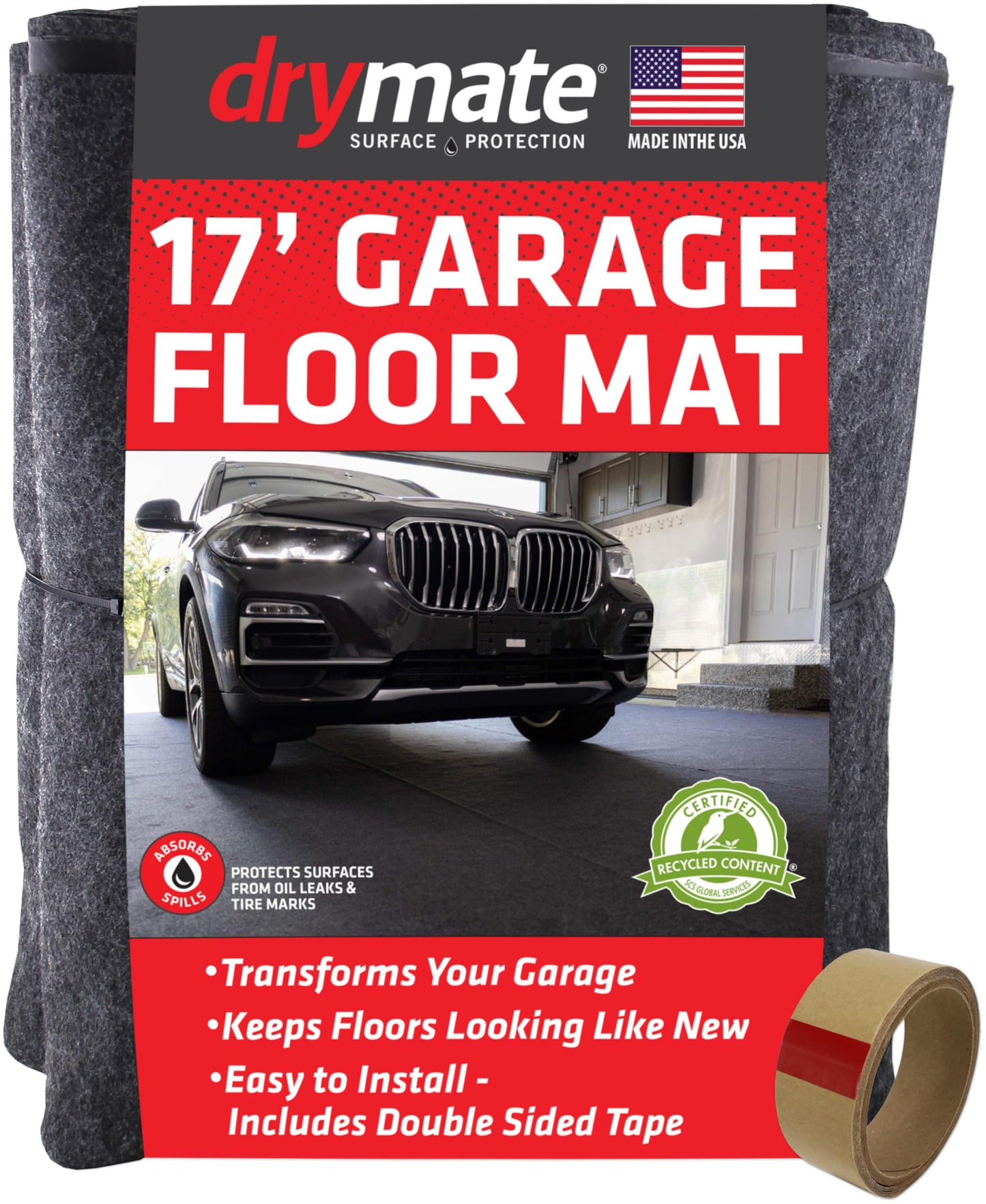 Drymate XL Oil Spill Mat (36" x 59"), Premium Absorbent Oil Pad, Reusable, Washable, Durable, Waterproof Backing Contains Liquids, Protects Garage Floor Surface (USA Made)