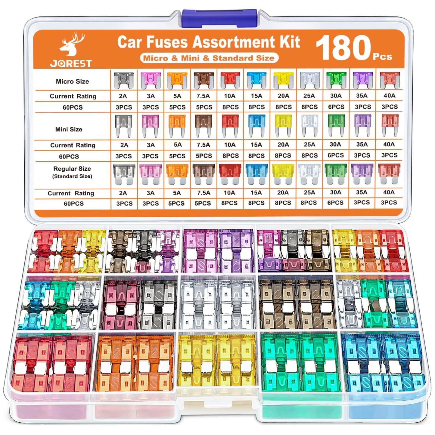 JOREST 300Pcs Car Fuse Assortment Kit, 160 Mini Blade Fuses Automotive + 90 Standard Auto Fuses + 50 Micro Fuse + 1 Puller – for Car/RV/Truck/Motorcycle(2Amp 3A 5A 7.5A 10A 15A 20A 25A 30A 35A 40A)