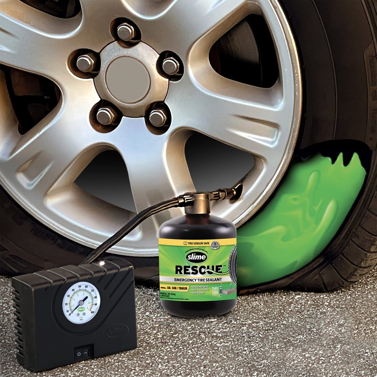 Slime 50160 Emergency Roadside Kit with Flat tire Repair and Booster Cables for Truck/SUV, Heavy-Duty Vehicles