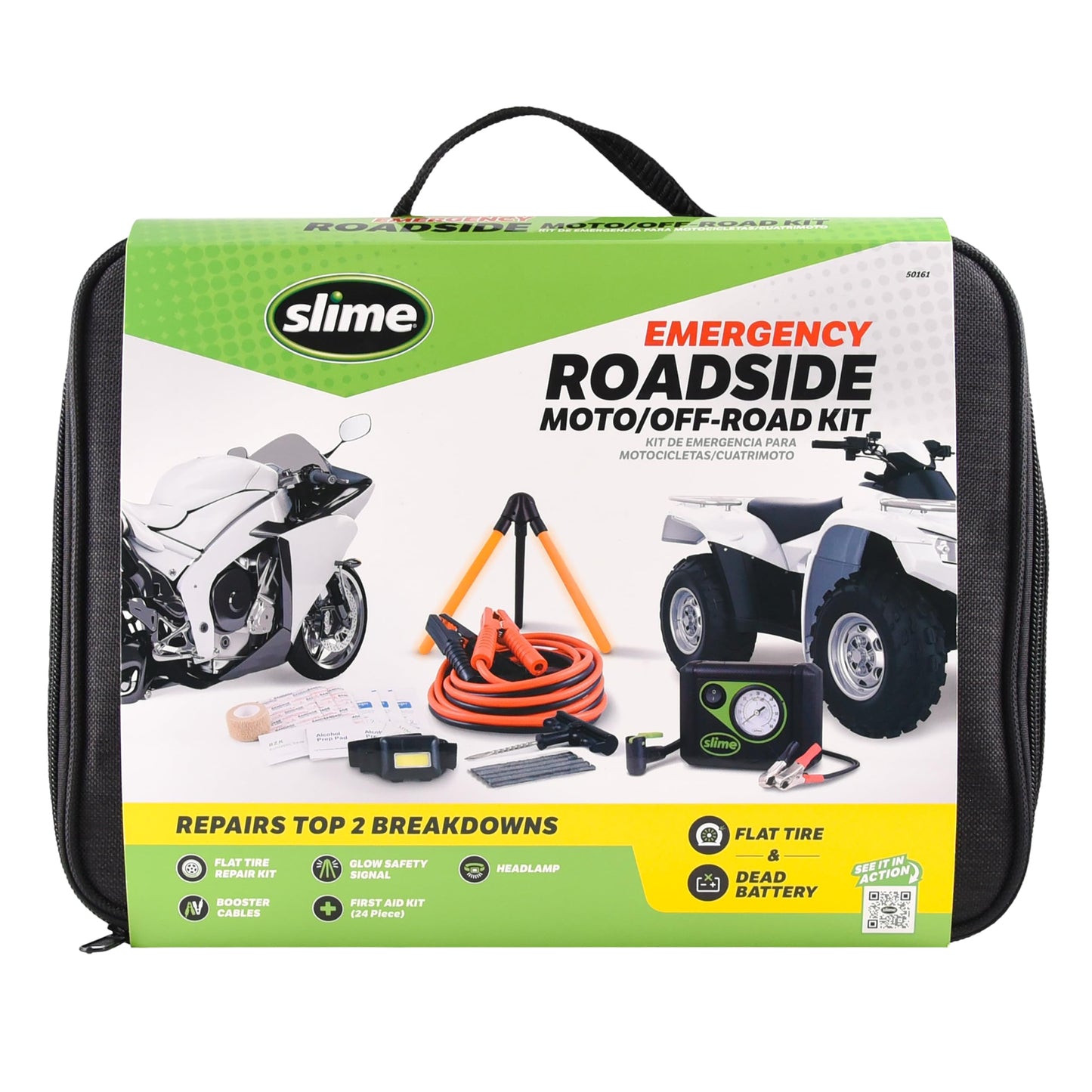 Slime 50160 Emergency Roadside Kit with Flat tire Repair and Booster Cables for Truck/SUV, Heavy-Duty Vehicles