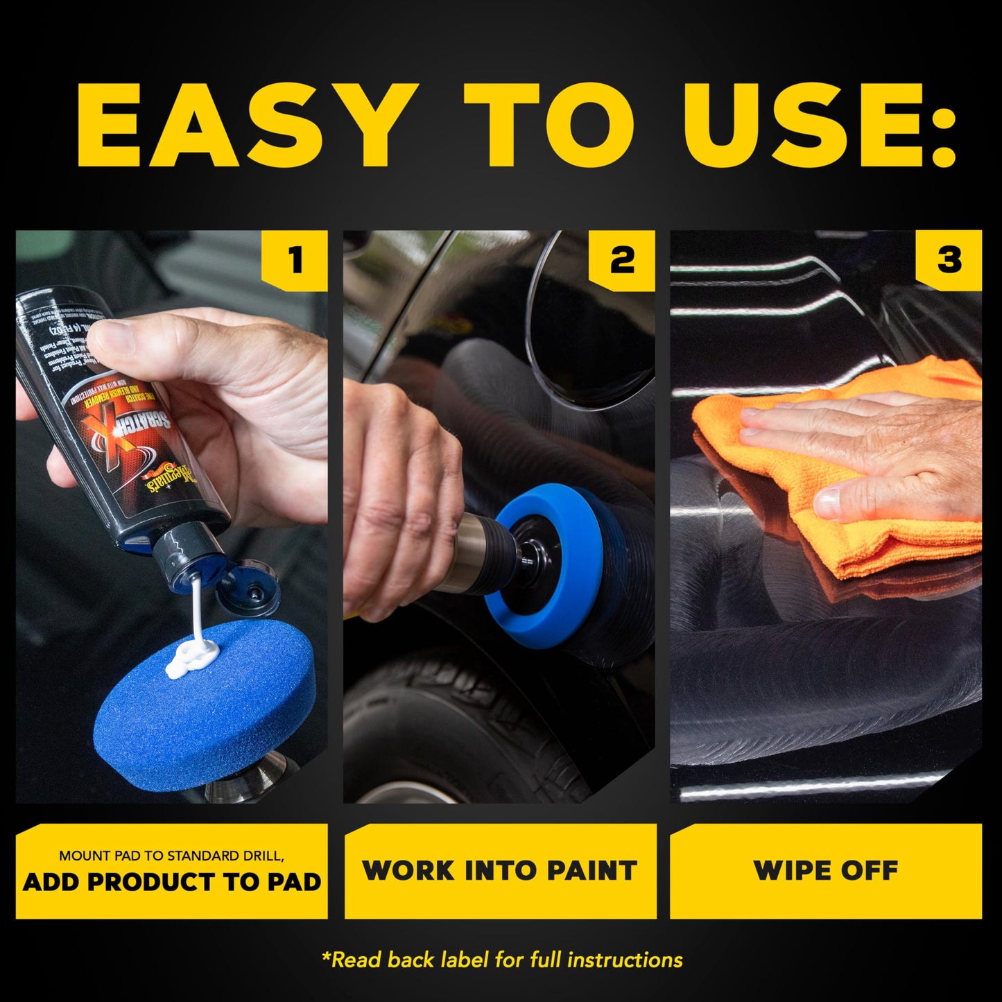 Meguiar's Quik Scratch Eraser Kit, Automotive Cleaning Kit for Car Paint Scratch Repair, Foam Pad, Drill Attachment, Microfiber Towel and Scratch Remover