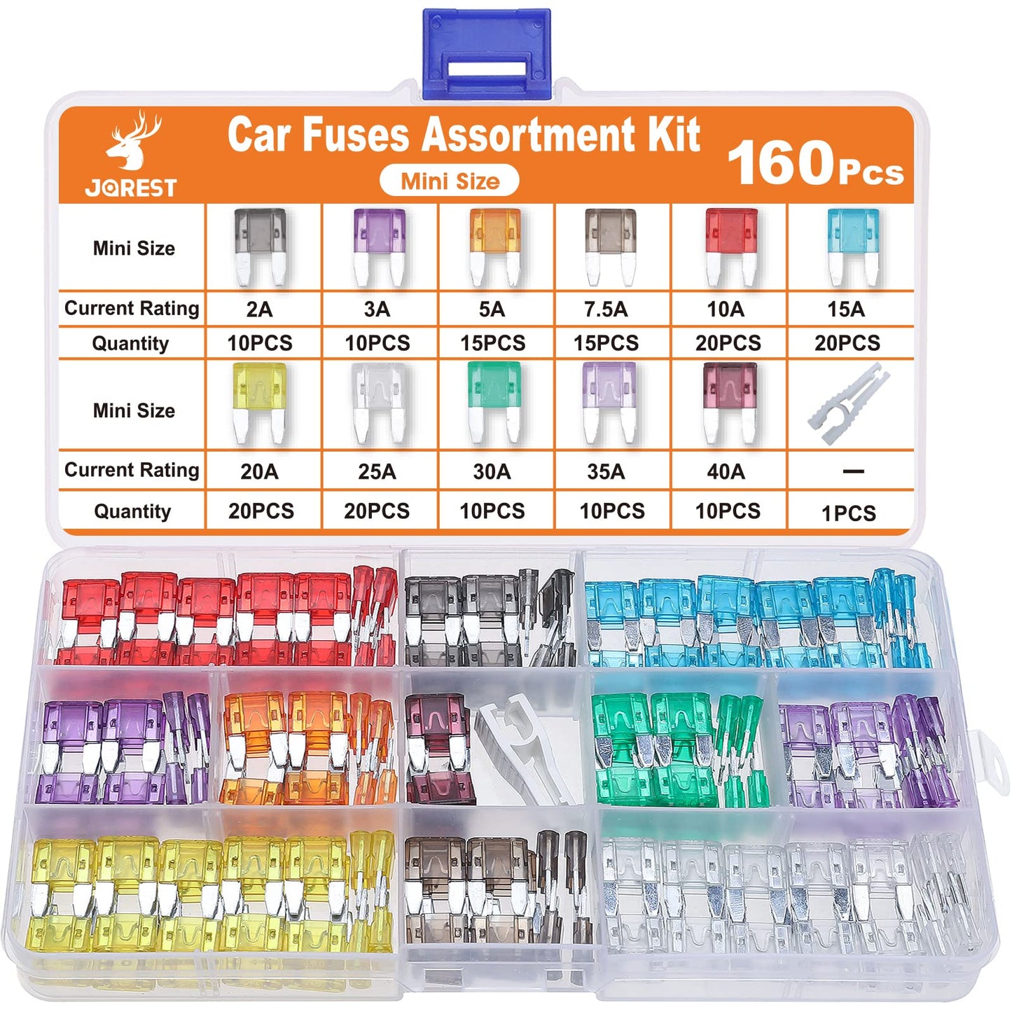 JOREST 300Pcs Car Fuse Assortment Kit, 160 Mini Blade Fuses Automotive + 90 Standard Auto Fuses + 50 Micro Fuse + 1 Puller – for Car/RV/Truck/Motorcycle(2Amp 3A 5A 7.5A 10A 15A 20A 25A 30A 35A 40A)