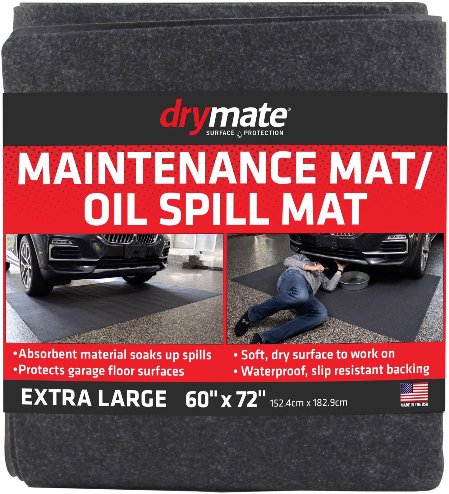 Drymate XL Oil Spill Mat (36" x 59"), Premium Absorbent Oil Pad, Reusable, Washable, Durable, Waterproof Backing Contains Liquids, Protects Garage Floor Surface (USA Made)