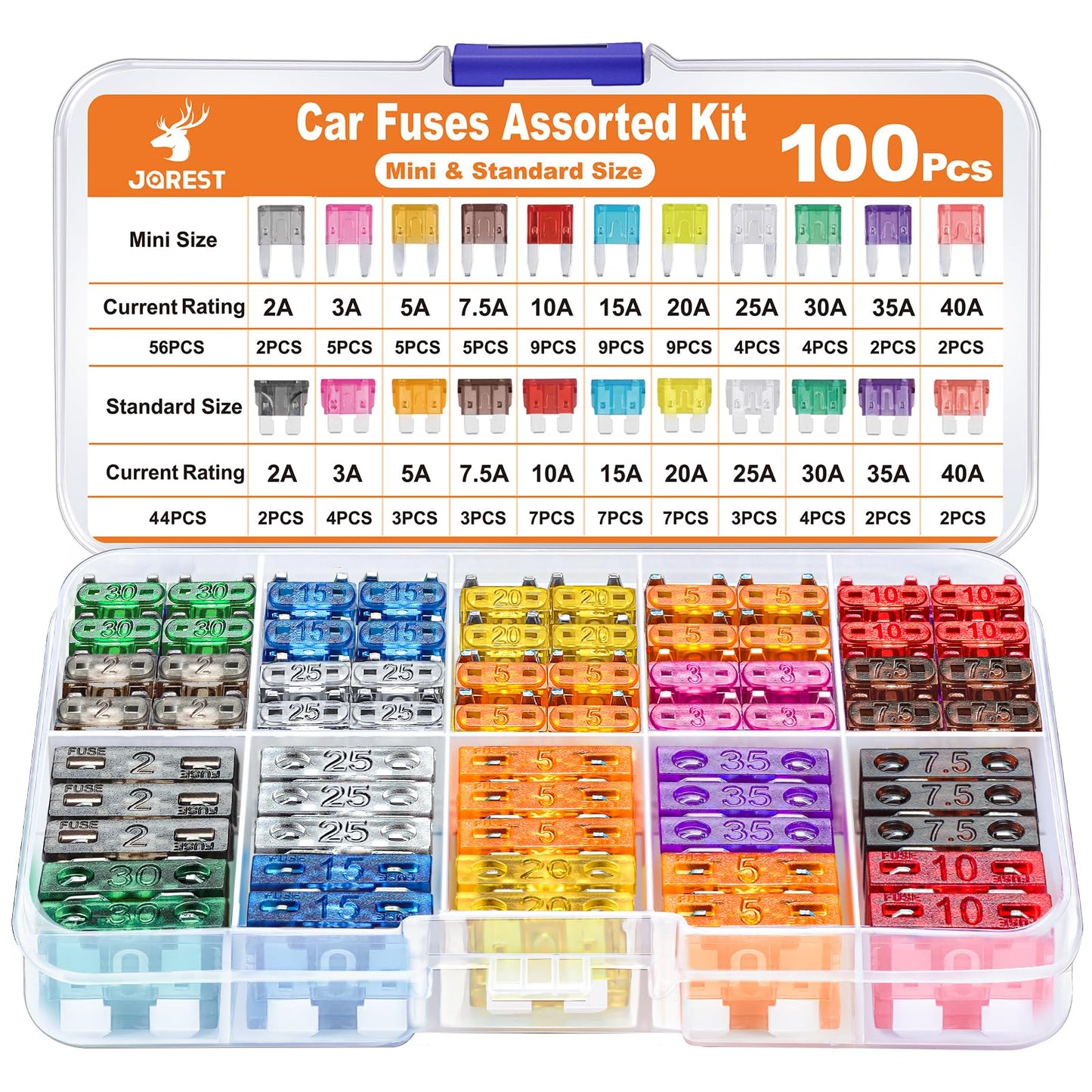 JOREST 300Pcs Car Fuse Assortment Kit, 160 Mini Blade Fuses Automotive + 90 Standard Auto Fuses + 50 Micro Fuse + 1 Puller – for Car/RV/Truck/Motorcycle(2Amp 3A 5A 7.5A 10A 15A 20A 25A 30A 35A 40A)