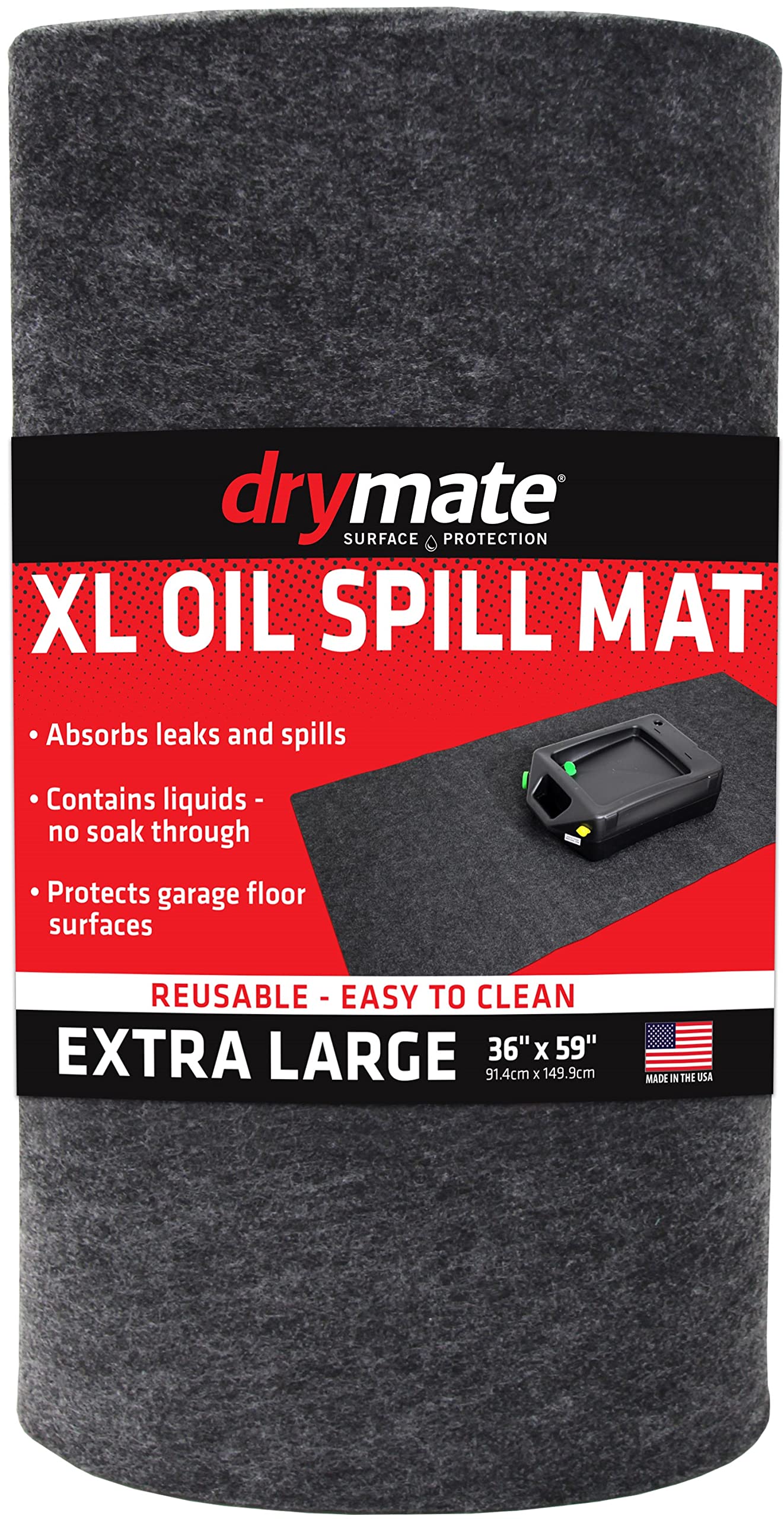 Drymate XL Oil Spill Mat (36" x 59"), Premium Absorbent Oil Pad, Reusable, Washable, Durable, Waterproof Backing Contains Liquids, Protects Garage Floor Surface (USA Made)