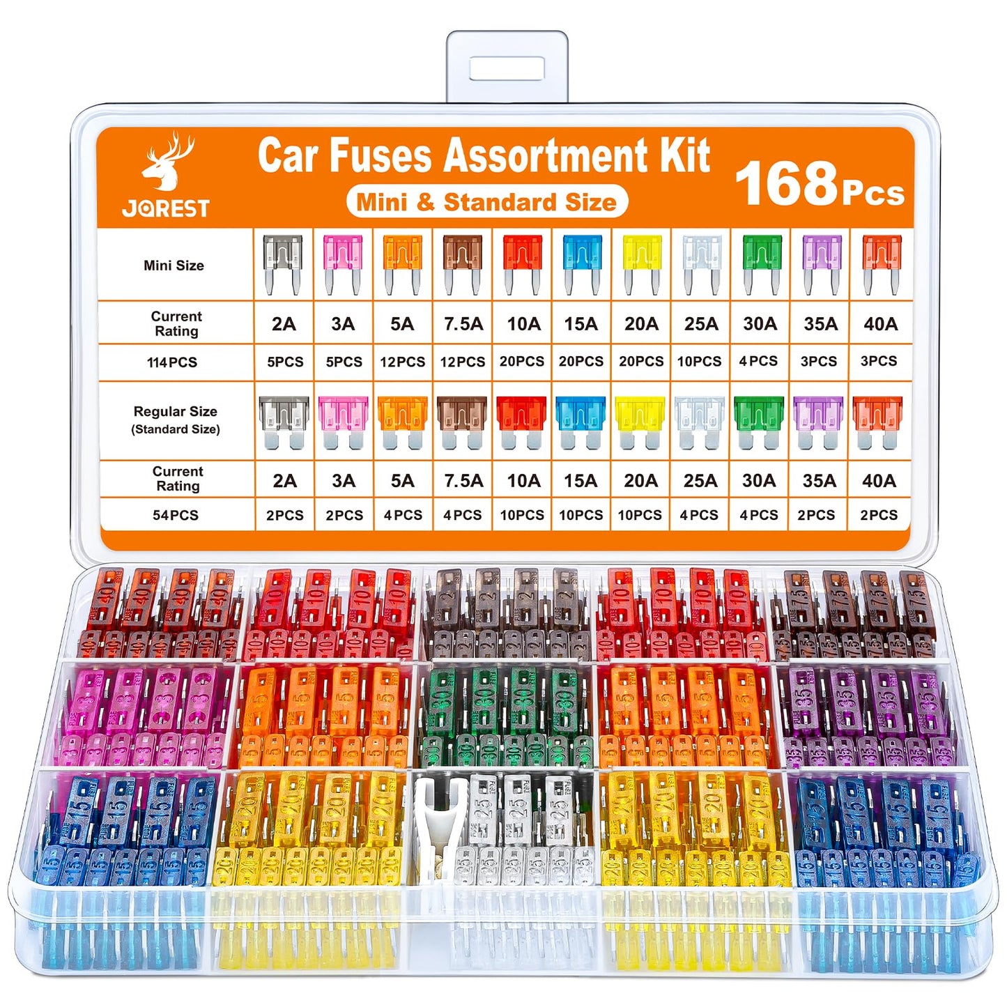 JOREST 300Pcs Car Fuse Assortment Kit, 160 Mini Blade Fuses Automotive + 90 Standard Auto Fuses + 50 Micro Fuse + 1 Puller – for Car/RV/Truck/Motorcycle(2Amp 3A 5A 7.5A 10A 15A 20A 25A 30A 35A 40A)