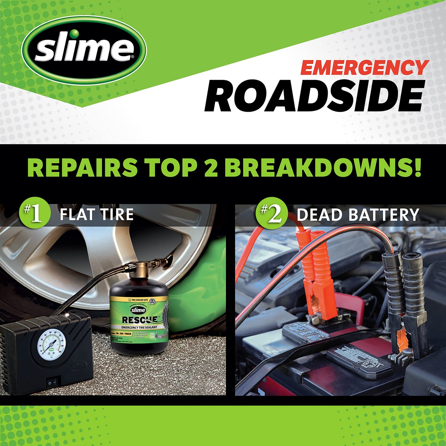 Slime 50160 Emergency Roadside Kit with Flat tire Repair and Booster Cables for Truck/SUV, Heavy-Duty Vehicles