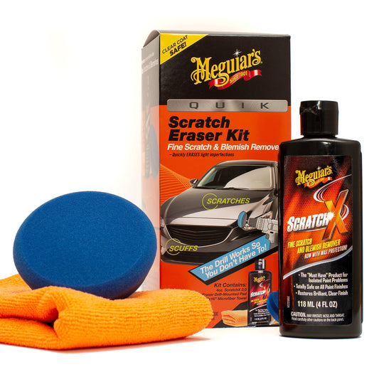 Meguiar's Quik Scratch Eraser Kit, Automotive Cleaning Kit for Car Paint Scratch Repair, Foam Pad, Drill Attachment, Microfiber Towel and Scratch Remover