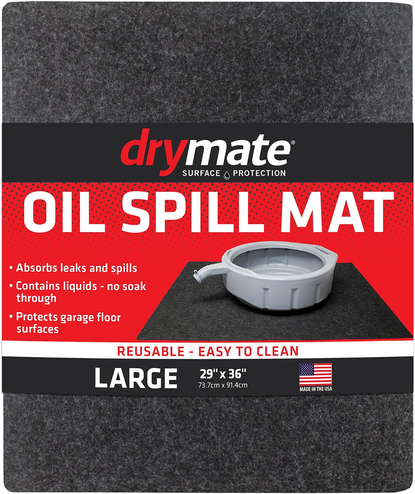 Drymate XL Oil Spill Mat (36" x 59"), Premium Absorbent Oil Pad, Reusable, Washable, Durable, Waterproof Backing Contains Liquids, Protects Garage Floor Surface (USA Made)