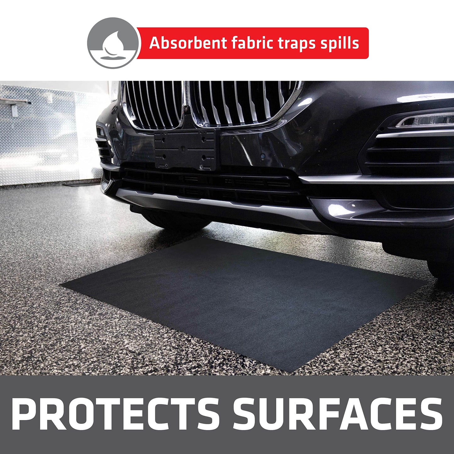 Drymate XL Oil Spill Mat (36" x 59"), Premium Absorbent Oil Pad, Reusable, Washable, Durable, Waterproof Backing Contains Liquids, Protects Garage Floor Surface (USA Made)